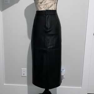 Faux leather high waisted midi skirt